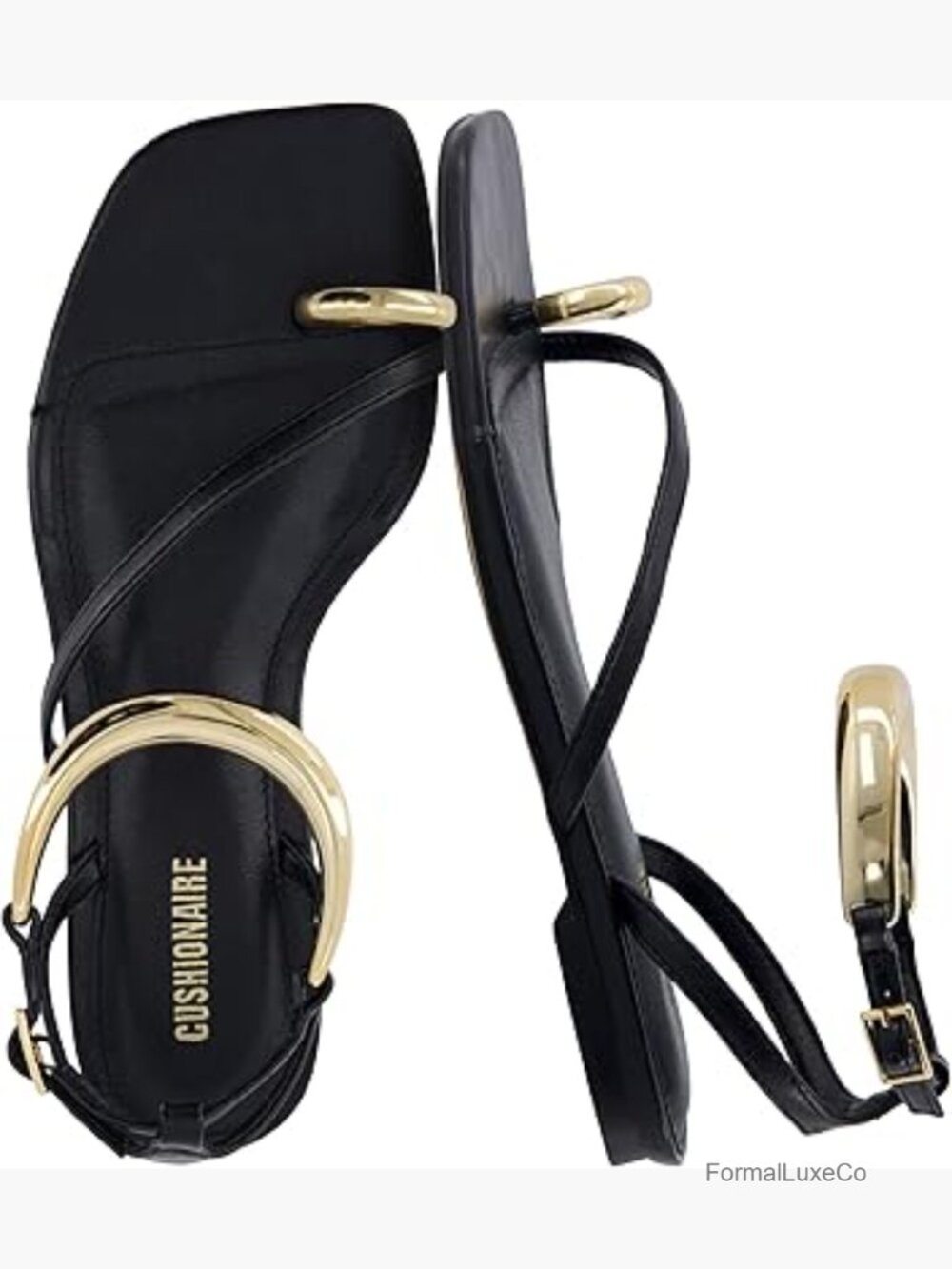 Flat Sandals with Ankle Cuff and Toe Ring, Vegan Leather Dress Sandals